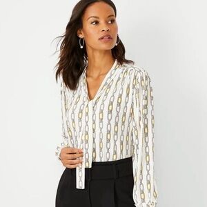 Ann Taylor Chain Links Bow Neck Blouse